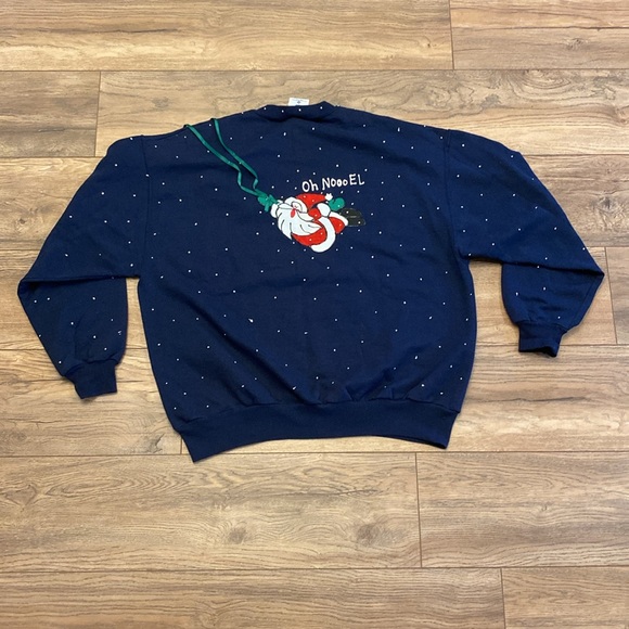 Vintage Reindeer Jingle Bell Santa Puff Paint Handmade Crewneck Sweatshirt XL - Picture 4 of 4